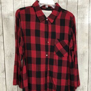 Kayla Seo Buffalo Plaid Frayed Hem Shirt Ladies Size Large  **
